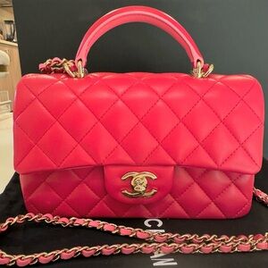 SOLD! Chanel 23P Lambskin Dark & Light Pink Mini with Top Handle and gold hrdwr